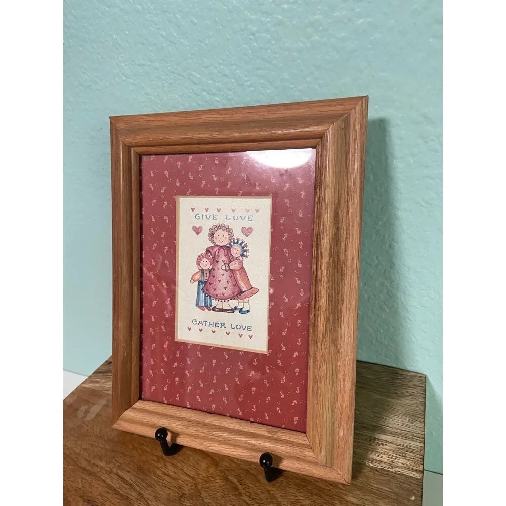 Vintage Give Love Gather Love Framed Art Boho Granny‎ 90s